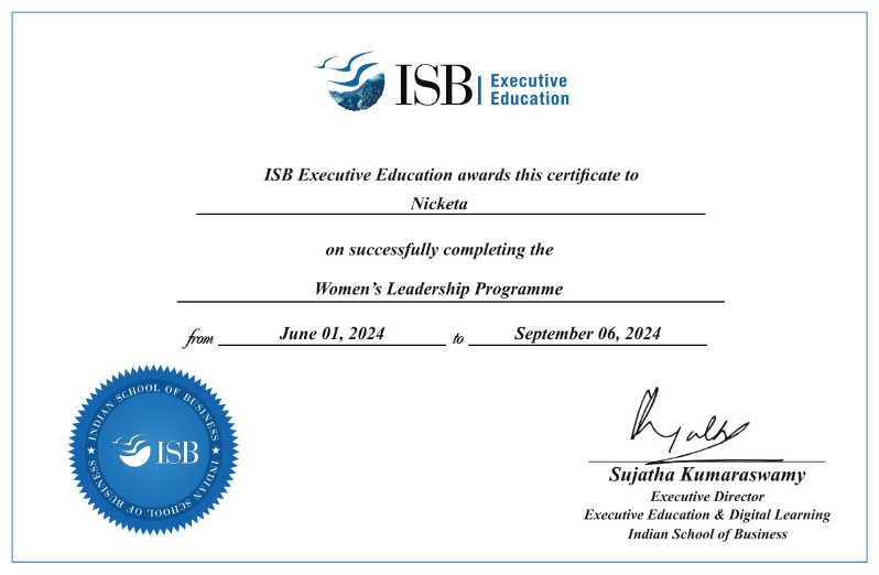 Women's Leadership Programme certificate